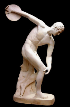 Marble Statue of Discus Thrower Against Black Backround