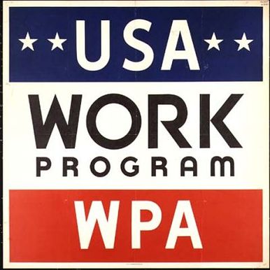 Classic WPA poster: US Work Project WPA in striped red, white and blue